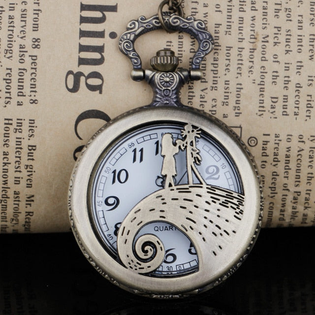 A Nightmare Before Christmas - Romantic Steampunk Film Gift For Men & Women - Quartz Pocket Watch With Chain - Cult Movie Present-CF1237-