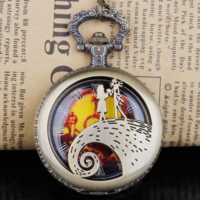 A Nightmare Before Christmas - Romantic Steampunk Film Gift For Men & Women - Quartz Pocket Watch With Chain - Cult Movie Present-CF1236-