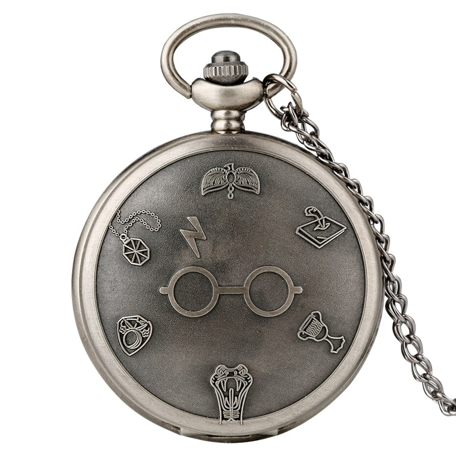 Harry Potter - Magical Details - Steampunk Film Gift For Men & Women - Quartz Pocket Watch With Chain - Cult Movie Present-Retro Silver-