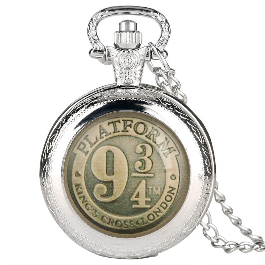 9 3/4 Station - Pocket Watch With Chain - Harry Potter Pendant - Great Gift For Film Fans - Stylish Birthday, Christmas, Valentines Day-silver 1-