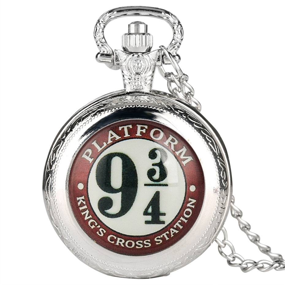 9 3/4 Station - Pocket Watch With Chain - Harry Potter Pendant - Great Gift For Film Fans - Stylish Birthday, Christmas, Valentines Day-silver-