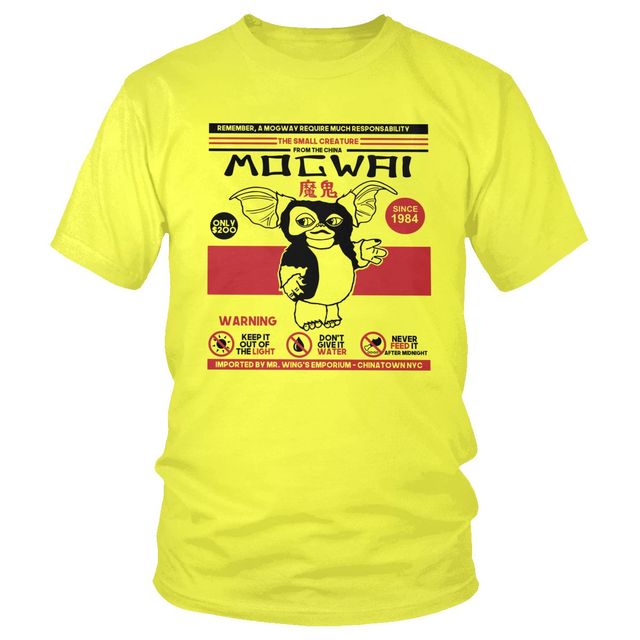 Mogwai Gremlins - T-Shirt for - 100% Cotton - Gizmo 80s Sci-Fi Monster Smash - Fan Wear-Yellow-XS-