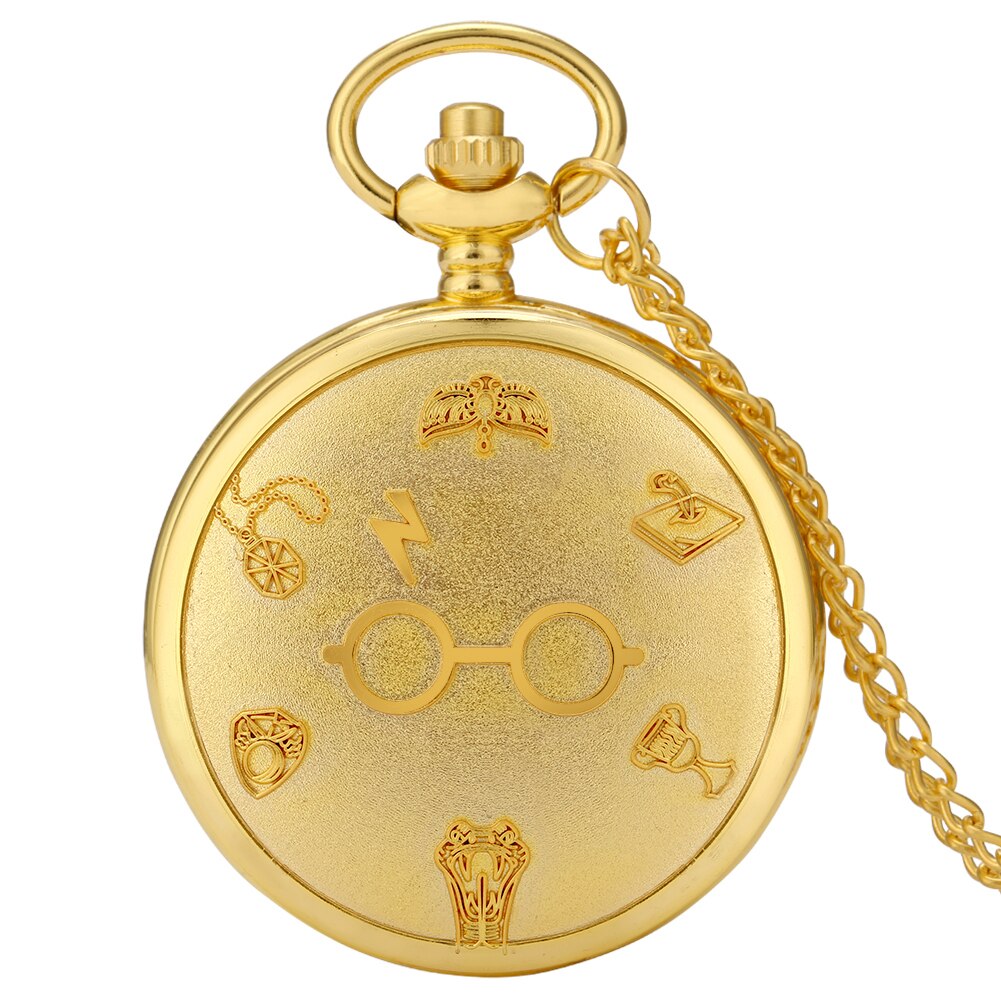 Harry Potter - Magical Details - Steampunk Film Gift For Men & Women - Quartz Pocket Watch With Chain - Cult Movie Present-Luxury Gold-