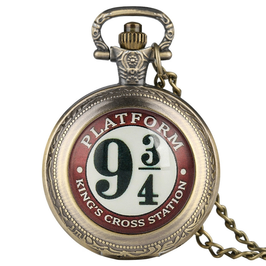 9 3/4 Station - Pocket Watch With Chain - Harry Potter Pendant - Great Gift For Film Fans - Stylish Birthday, Christmas, Valentines Day-bronze-