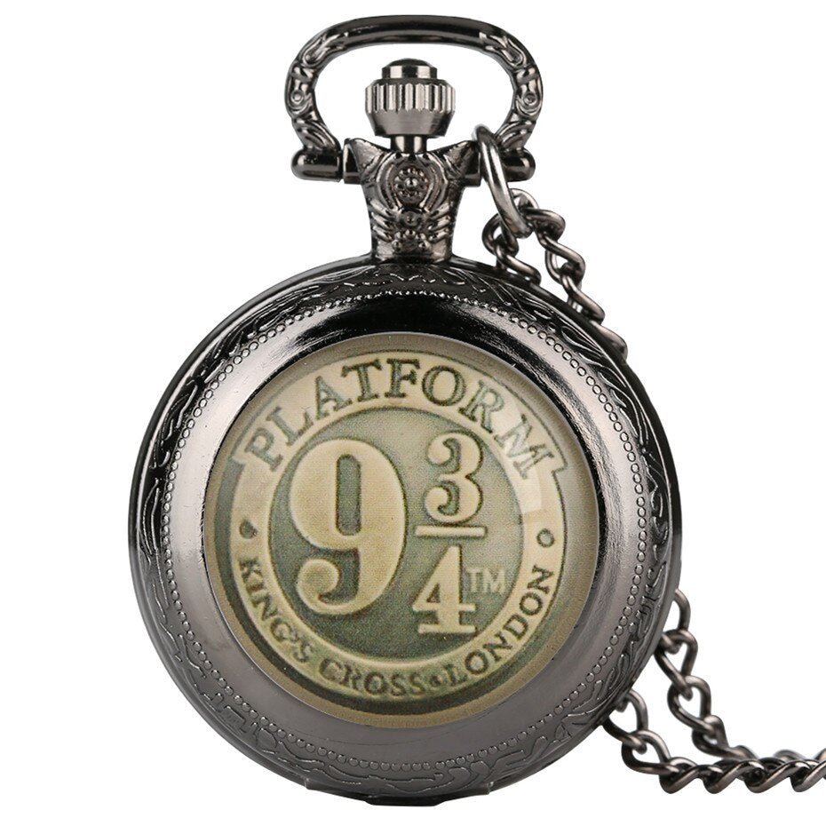9 3/4 Station - Pocket Watch With Chain - Harry Potter Pendant - Great Gift For Film Fans - Stylish Birthday, Christmas, Valentines Day-black 1-