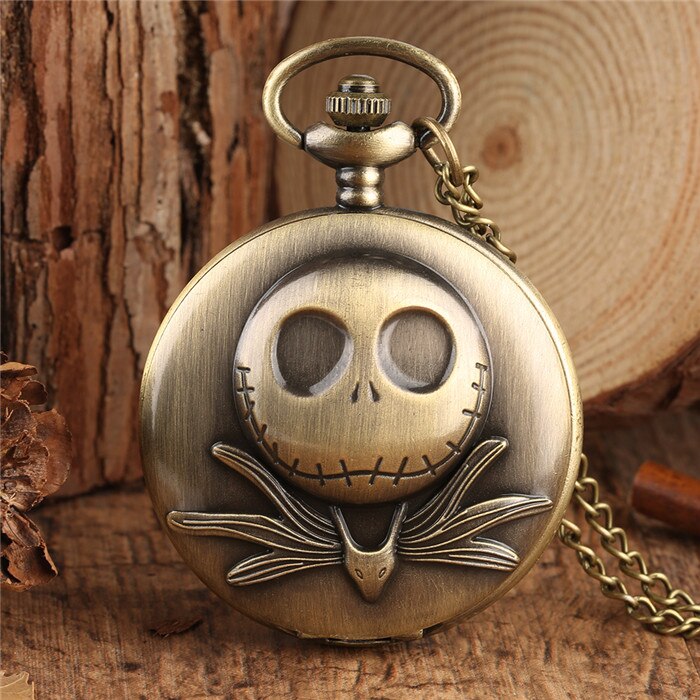 A Nightmare Before Christmas - Quartz Pocket Watch With Chain - Steampunk Film Gift For Men & Women - Cult Movie Present-Grey-