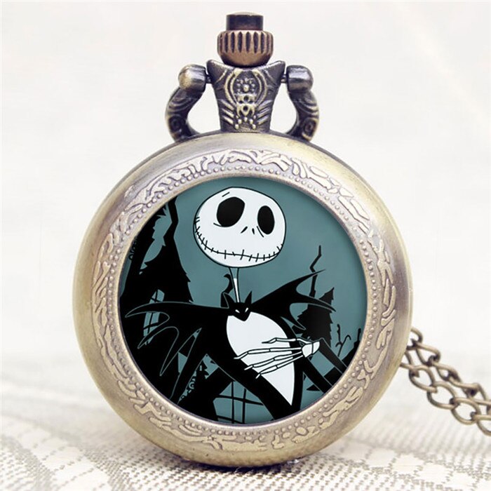 A Nightmare Before Christmas - Quartz Pocket Watch With Chain - Steampunk Film Gift For Men & Women - Cult Movie Present-Green-