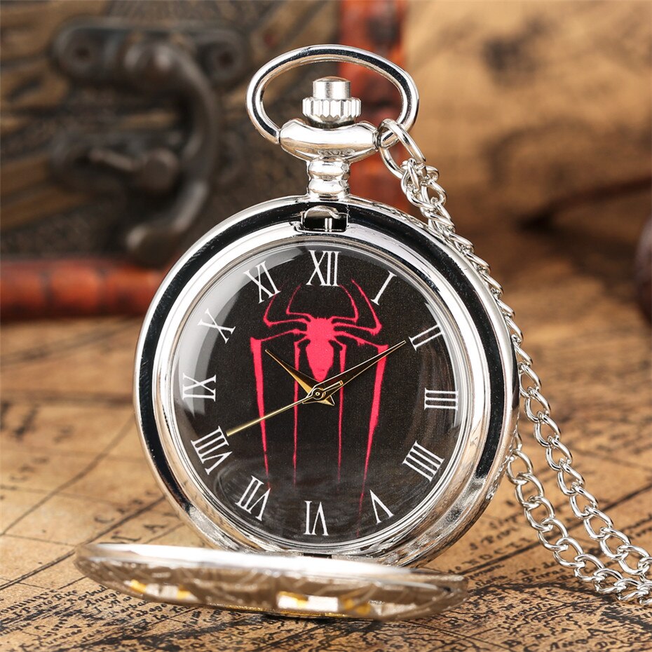 SpiderMan - Pocket Watch With Chain - Comic Book Pendant - Great Gift For Film Fans - Stylish Birthday, Christmas, Valentines Day-