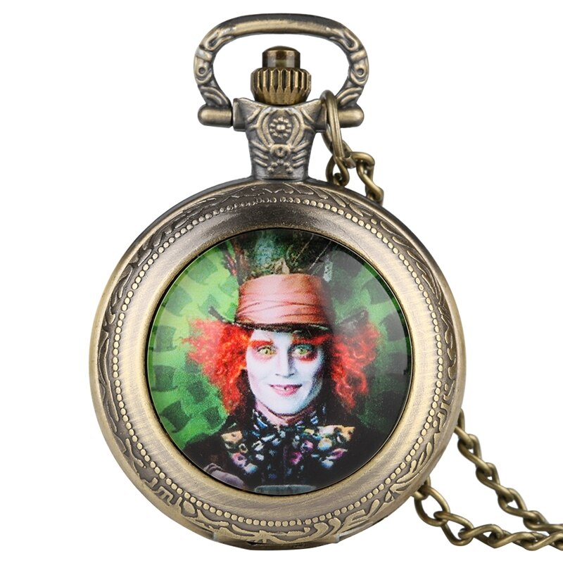 Mad Hatter Alice - Quartz Pocket Watch With Chain - Romantic Steampunk Film Gift For Men & Women - Perfect Cult Movie Present-copper-