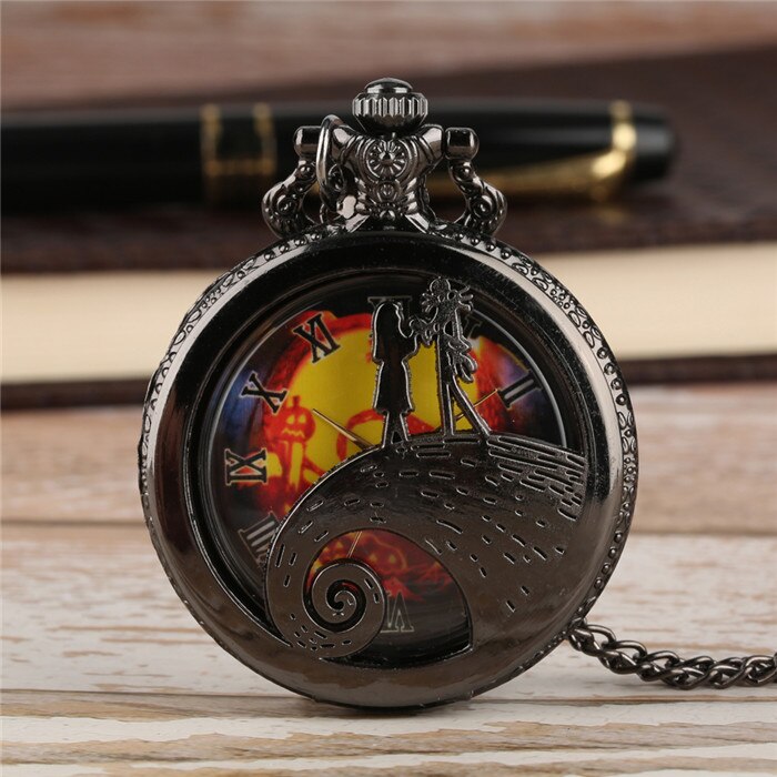 A Nightmare Before Christmas - Quartz Pocket Watch With Chain - Steampunk Film Gift For Men & Women - Cult Movie Present-Pink-