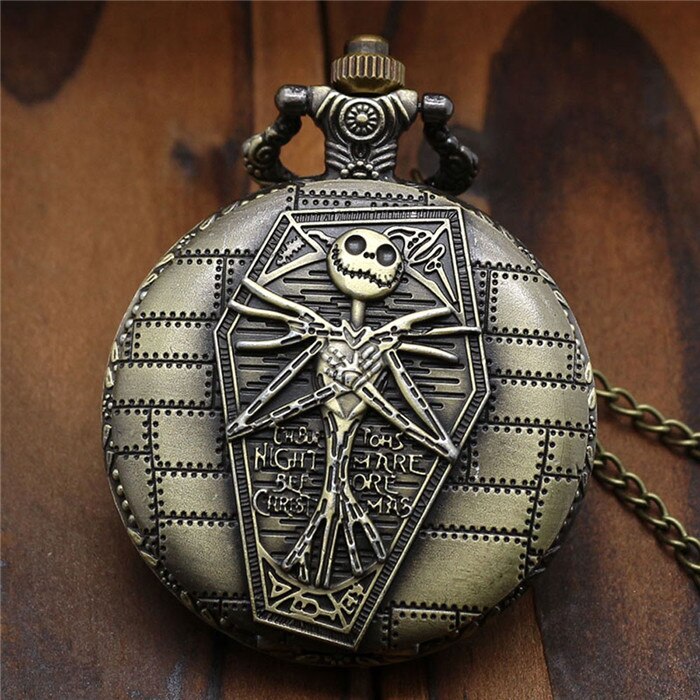 A Nightmare Before Christmas - Quartz Pocket Watch With Chain - Steampunk Film Gift For Men & Women - Cult Movie Present-White-