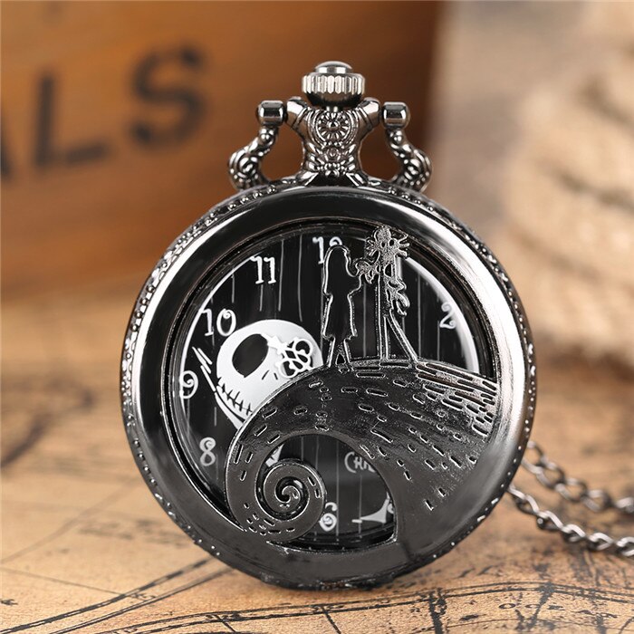 A Nightmare Before Christmas - Quartz Pocket Watch With Chain - Steampunk Film Gift For Men & Women - Cult Movie Present-Blue-