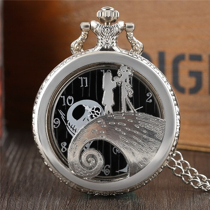 A Nightmare Before Christmas - Quartz Pocket Watch With Chain - Steampunk Film Gift For Men & Women - Cult Movie Present-Brown-