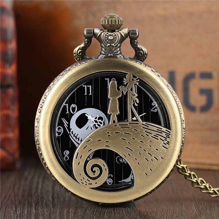 A Nightmare Before Christmas - Quartz Pocket Watch With Chain - Steampunk Film Gift For Men & Women - Cult Movie Present-Gold-