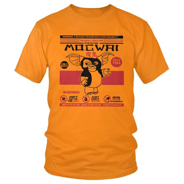 Mogwai Gremlins - T-Shirt for - 100% Cotton - Gizmo 80s Sci-Fi Monster Smash - Fan Wear-Orange-XS-
