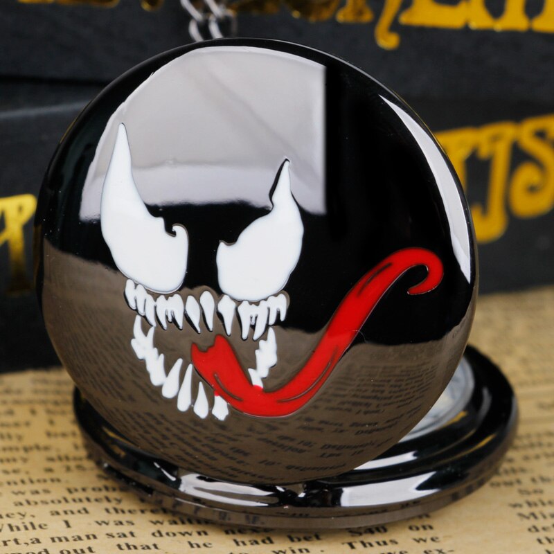 Venom - Quartz Pocket Watch With Chain - Horror Kiss Romance Steampunk Film Gift For Men & Women - Cult Movie Present-