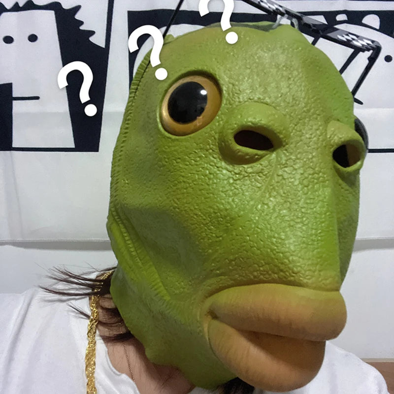 2023 Cosplay Anime Green Fish Head Masks - Suitable for Adults for Halloween, Purim Costume, Christmas Party, and Animal Hat Fun-A-Talla nica-
