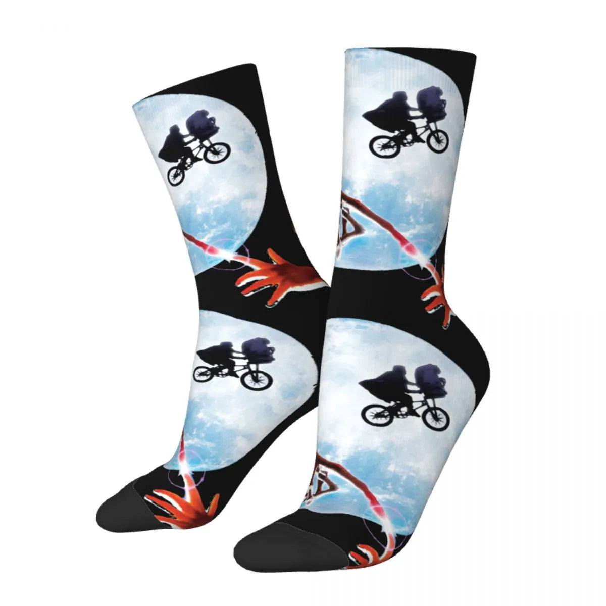 E.T. Alien Film Poster Vintage Socks - Funny Men's Harajuku - Hip Hop Pattern - Crazy Crew Sock Gift-WHITE-One Size-