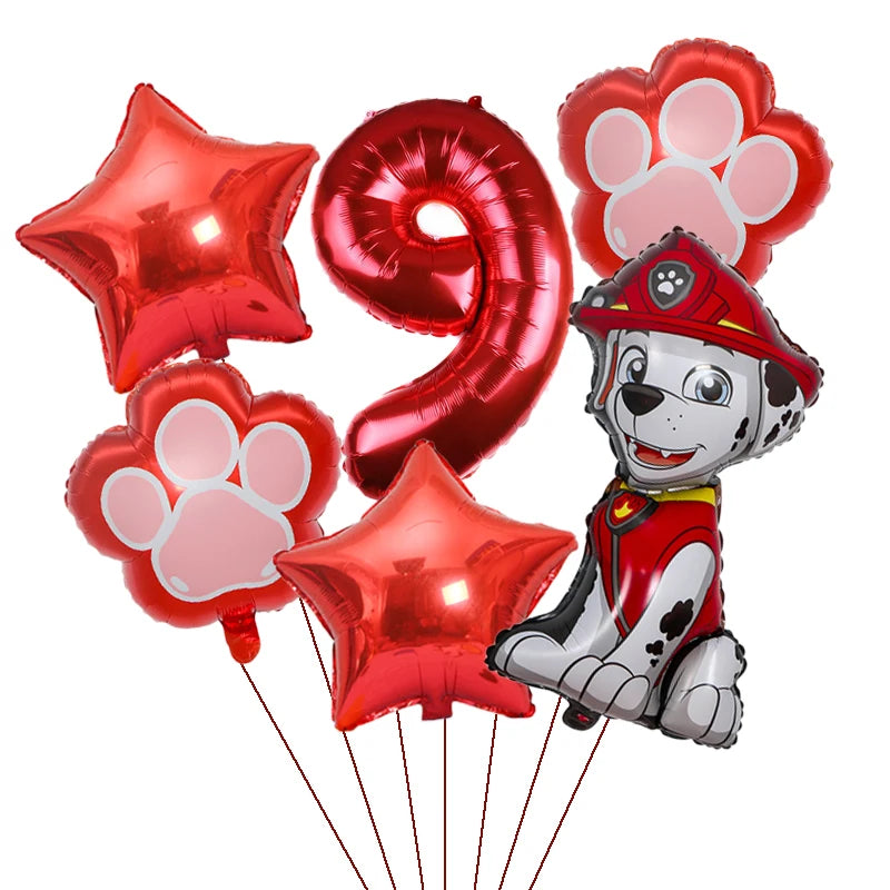 1Set Cartoon Paw Patrol Ryder Birthday Decoration - Aluminum Film Balloon Set Dog Chase Skye Marshall - Party Supplies Children Toys-Red 6pcs 9-