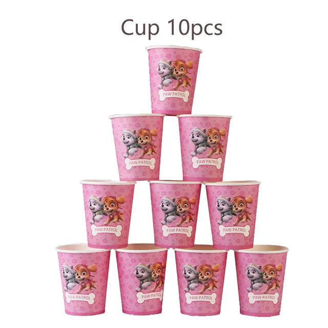 Paw Patrol Pink Birthday Skye Theme Party Decorations - Tableware Set Paper Plates Cups Napkins - For Kid Party Supplies Toy Gifts-10pcs cup-Other-
