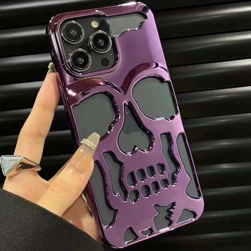 3D Hollow Skull Callous Phone Case - Luxury Plating Shockproof Ghostface Soft Cover - iPhone 15 14 ProMax Plus 13 12 11 Pro Max - All iPhone Models - Anime Fan Gift-Purple-For iPhone 14-