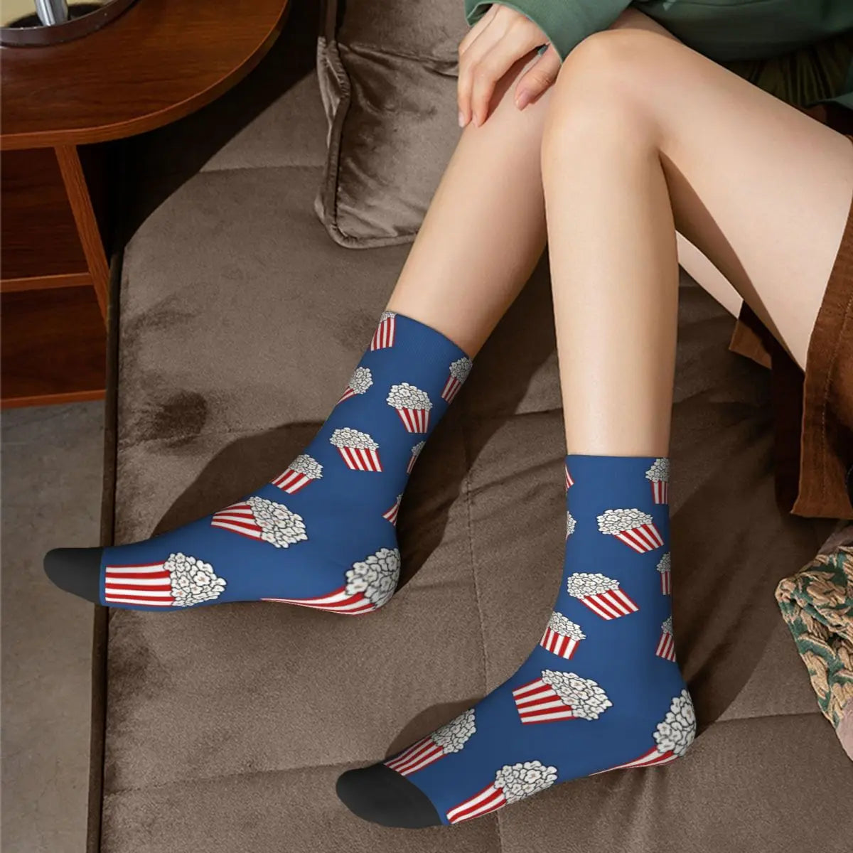 Cute Popcorn Bucket Adult Socks - Unisex Red And Blue Design - Men & Women Casual Socks-Golden-One Size-