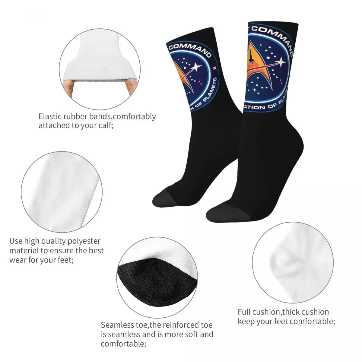 Star Treks Starfleet Theme Socks - All Seasons Cute Crew - Non-slip Best Gift for Space Movie Fans-Gray Black-One Size-