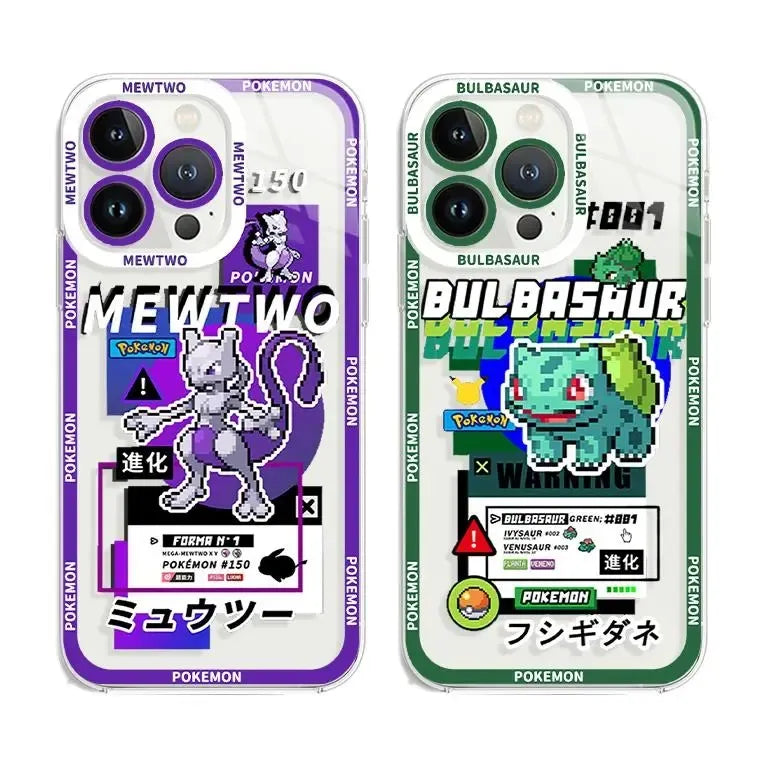 Pokemon Mewtwo Bulbasaur Transparent Phone Case - Angel Eyes Cover - iPhone 14 13 12 11 Mini XS XR X Pro MAX 8 7 6 Plus SE - All iPhone Models - Anime Fan Gift-