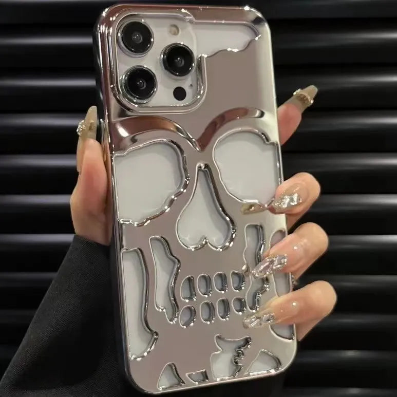 3D Hollow Skull Callous Phone Case - Luxury Plating Shockproof Ghostface Soft Cover - iPhone 15 14 ProMax Plus 13 12 11 Pro Max - All iPhone Models - Anime Fan Gift-Silver(AE存量)*-For iPhone 14-