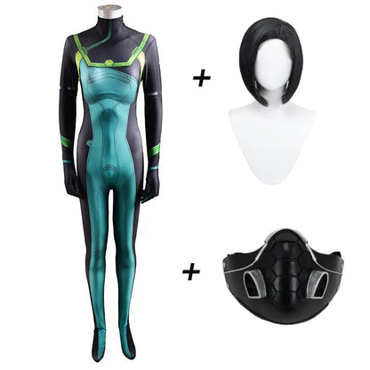 Game Valorant Cosplay Viper - Costume Accessories with 3D Print Spandex Viper Jumpsuit, Bodysuit, Wig, and Full Sets for Women and Kids-clothes wig mask-S-