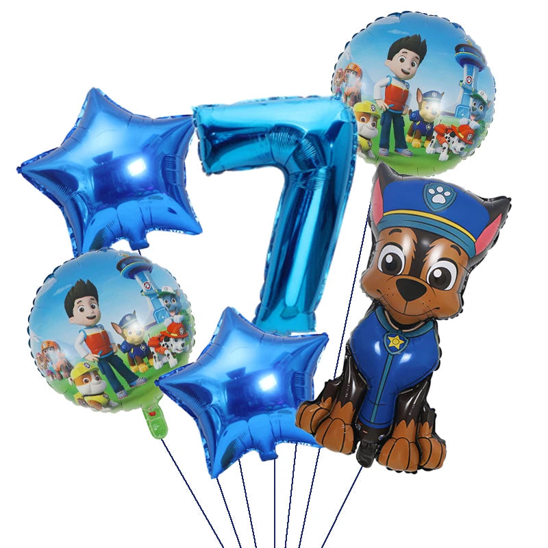 1Set Cartoon Paw Patrol Ryder Birthday Decoration - Aluminum Film Balloon Set Dog Chase Skye Marshall - Party Supplies Children Toys-Blue 6pcs 7-