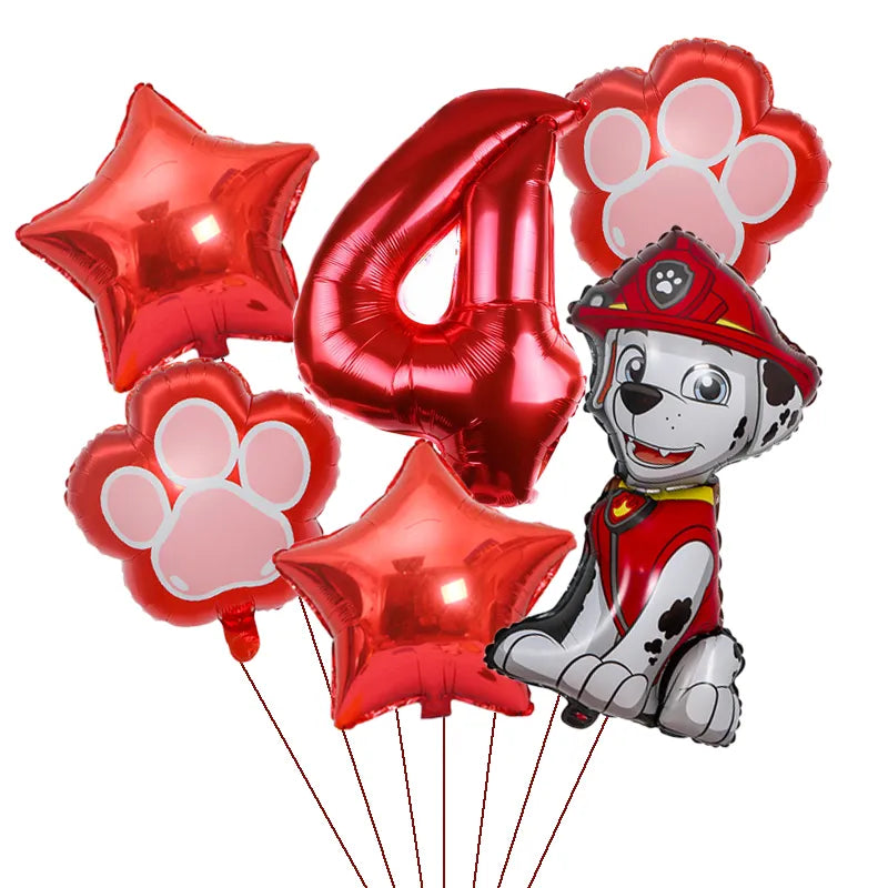 1Set Cartoon Paw Patrol Ryder Birthday Decoration - Aluminum Film Balloon Set Dog Chase Skye Marshall - Party Supplies Children Toys-Red 6pcs 4-