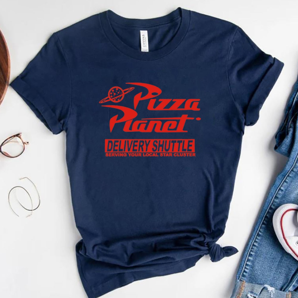 Pizza Planet Shirt - Vacation T-Shirt - Retro Television And Video - 1990s Garment-Navy Blue-S-