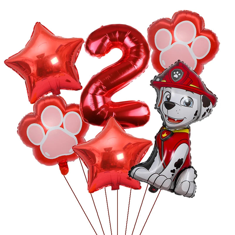 1Set Cartoon Paw Patrol Ryder Birthday Decoration - Aluminum Film Balloon Set Dog Chase Skye Marshall - Party Supplies Children Toys-Red 6pcs 2-