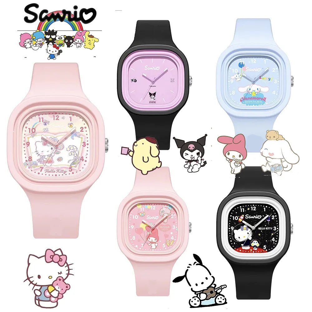 Sanrio Hello Kitty Watch Kuromi Cinnamoroll Silicone Strap Quartz Casual Cartoon Melody WristWatch Girls Children Birthday Gifts-