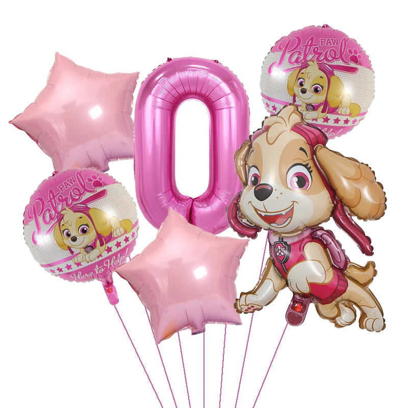 1Set Cartoon Paw Patrol Ryder Birthday Decoration - Aluminum Film Balloon Set Dog Chase Skye Marshall - Party Supplies Children Toys-Pink 6pcs 0-