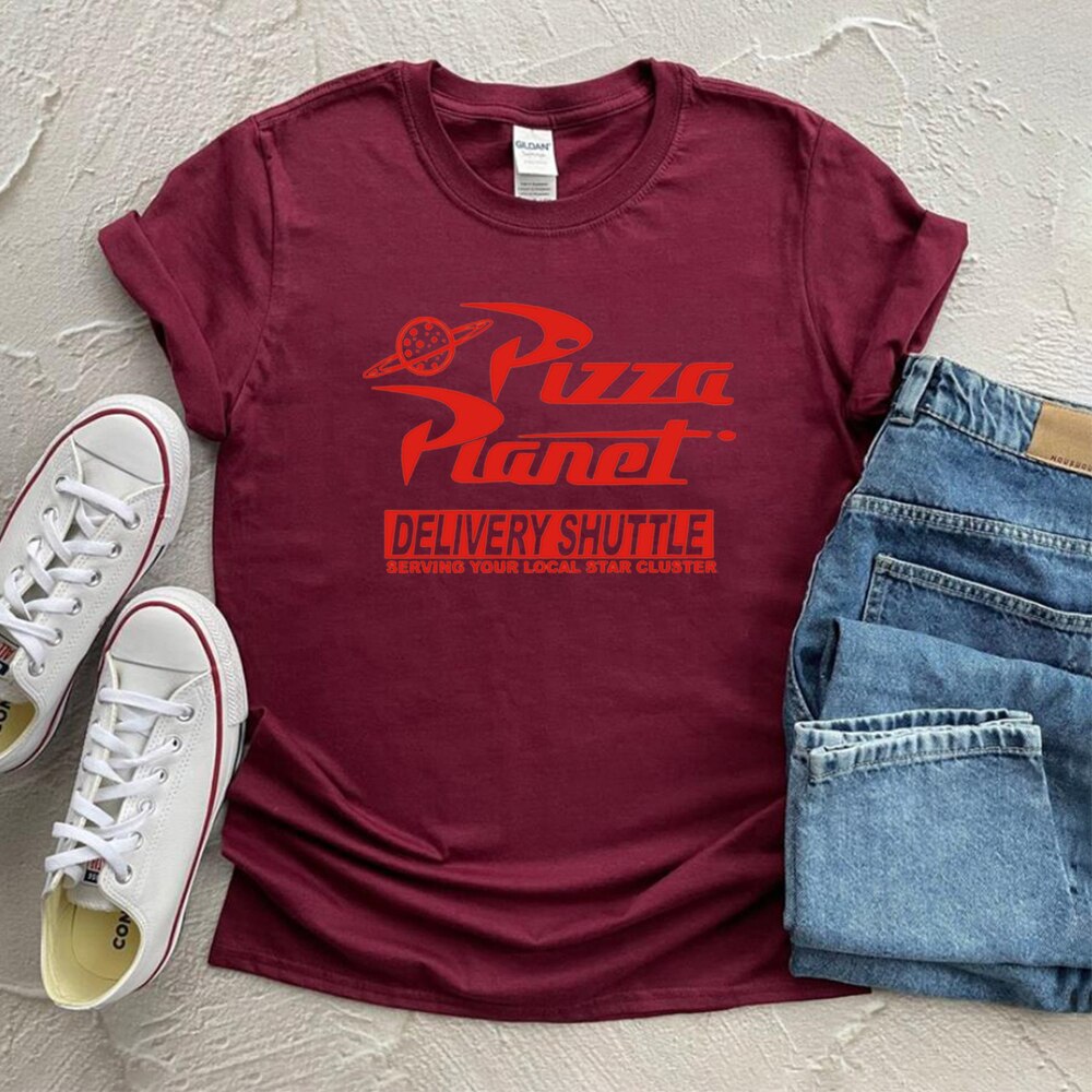 Pizza Planet Shirt - Vacation T-Shirt - Retro Television And Video - 1990s Garment-Wine Red-S-