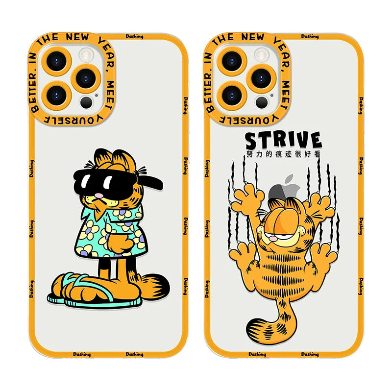 Cartoon Garfield's Comfy Soft Silicone Case - iPhone Case - Fits 14 Pro Max, 13, 12, 11, Pro Max, Mini, XR, XS, X, 8, 7, 6, 6S Plus, SE 2020 - Slim Back Cover.-