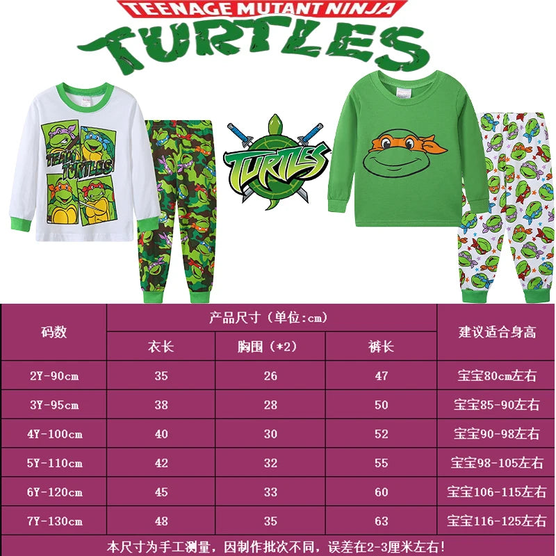 TMNT Kids Pajama Set - 2PCS Cotton Sportswear for Boys and Girls - Teenage Mutant Ninja Turtles Style-