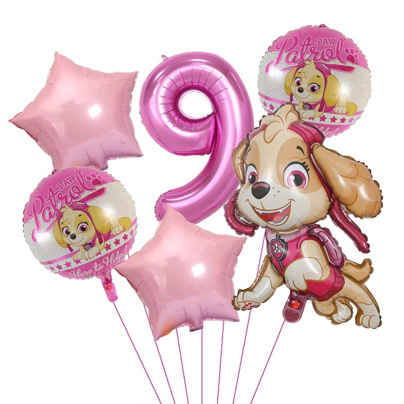 1Set Cartoon Paw Patrol Ryder Birthday Decoration - Aluminum Film Balloon Set Dog Chase Skye Marshall - Party Supplies Children Toys-Pink 6pcs 9-