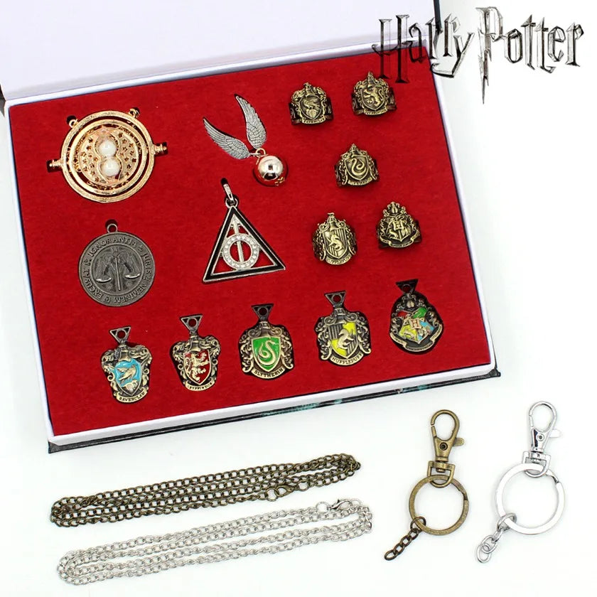 Harry Potter Seal Stamp Set - Vintage Alphabet Wax - 3D Metal Badge Seal Toys - Hermione's Magic Wand Weapon - Keychain, Necklace, and Box Included"-14pcs-