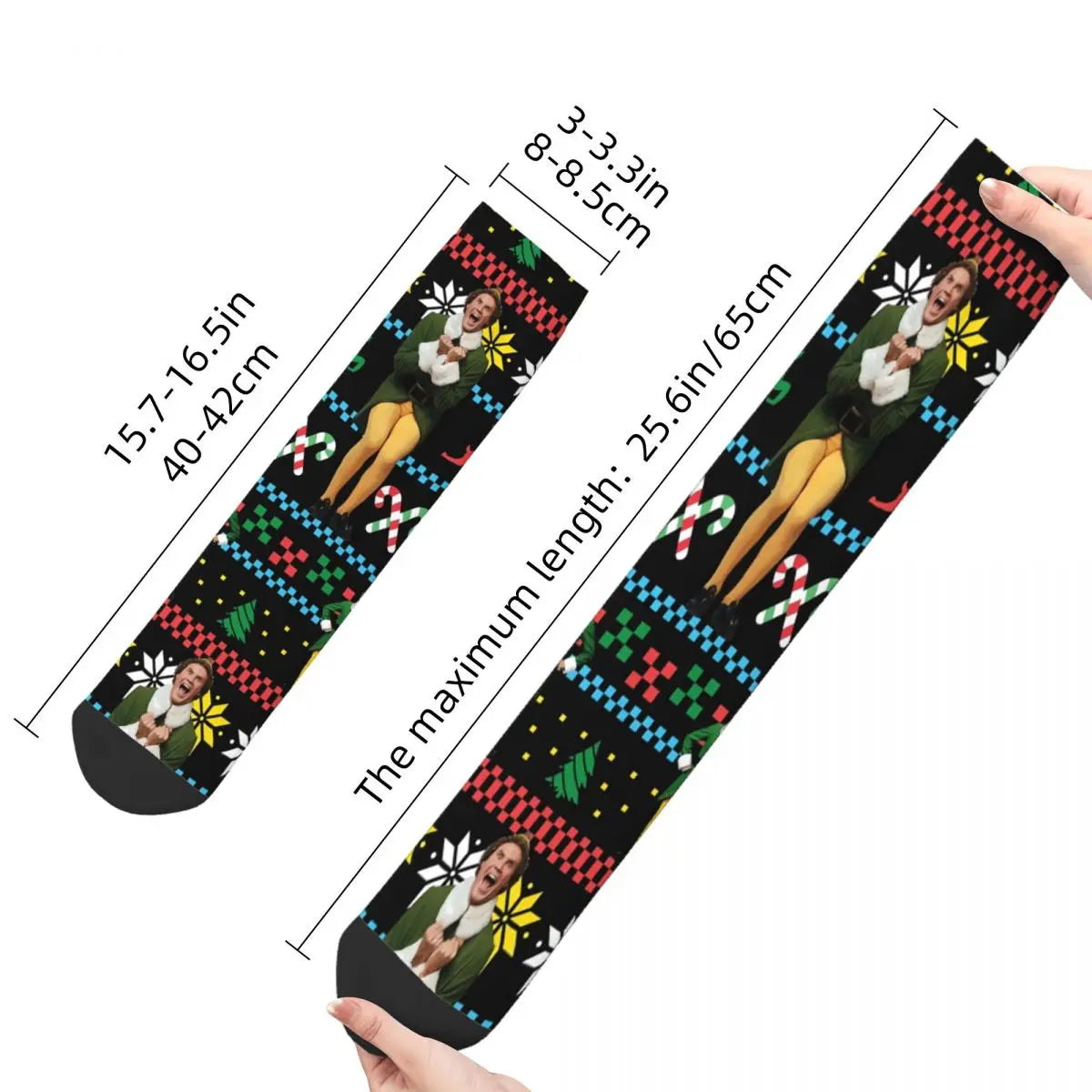 Buddy The Elf Ugly Christmas Sweater Socks - Xmas Movie Will Ferrell Kawaii - Sports Cartoon Pattern Harajuku Men's Happy Hip Hop-WHITE-One Size-
