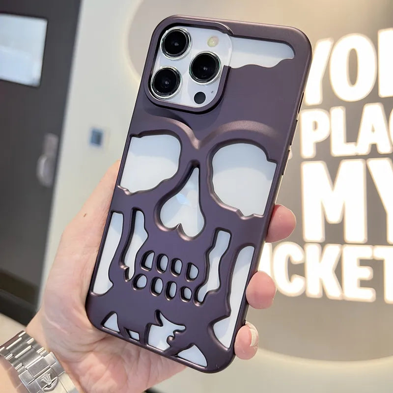 3D Hollow Skull Callous Phone Case - Luxury Plating Shockproof Ghostface Soft Cover - iPhone 15 14 ProMax Plus 13 12 11 Pro Max - All iPhone Models - Anime Fan Gift-Matte Purple-For iPhone 14-