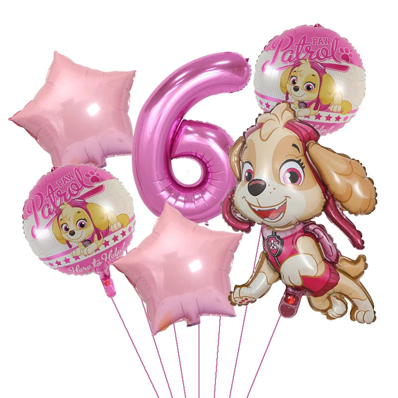 1Set Cartoon Paw Patrol Ryder Birthday Decoration - Aluminum Film Balloon Set Dog Chase Skye Marshall - Party Supplies Children Toys-Pink 6pcs 6-