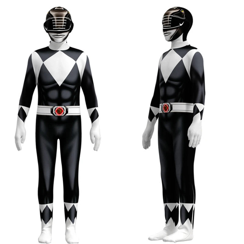 Fantasia Power Samurai Rangers Cosplay Costume - Ideal for Adults and Kids, Includes Morpher, Mighty Morphin Mask, Jumpsuit, and Zentai Suit for Halloween-Black-100-