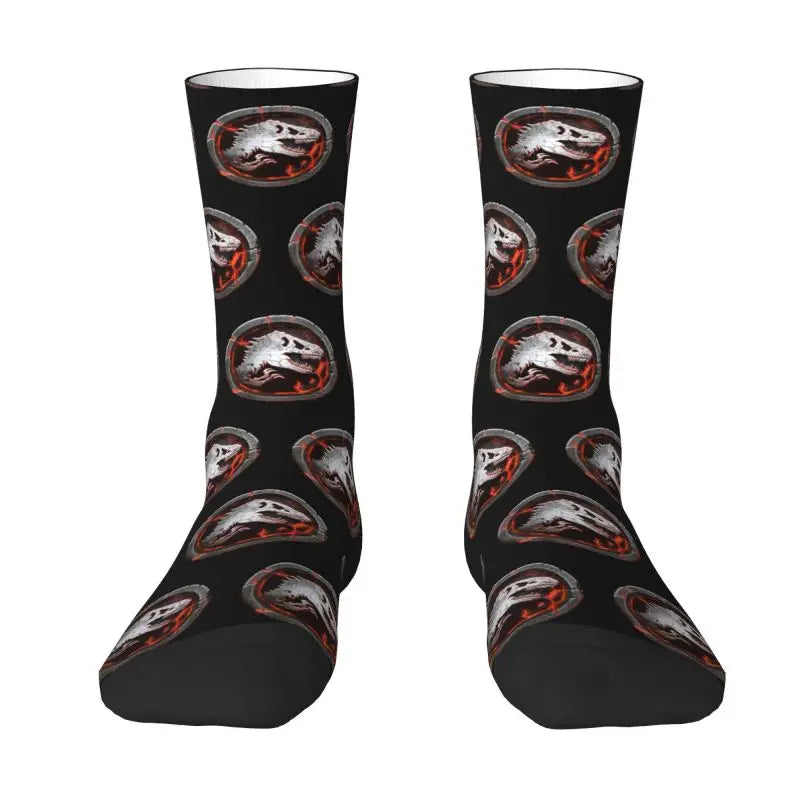 Jurassic Park Dinosaur Dress Socks - Fun Men's Unisex - Warm Comfortable 3D Printing Sci-Fi Fantasy Film Crew-3-Crew Socks-