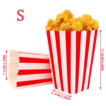 50Pcs Popcorn Boxes - Red & White Striped - Popcorn Bags - Movie Night - Cinema Room Essentials-71x51x114mm-50PCS-