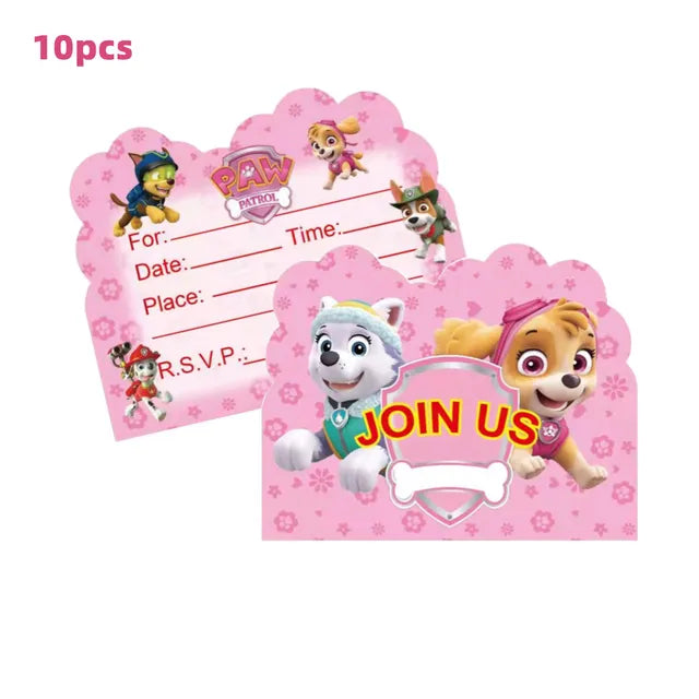 Paw Patrol Pink Birthday Skye Theme Party Decorations - Tableware Set Paper Plates Cups Napkins - For Kid Party Supplies Toy Gifts-10pcs invitation-Other-