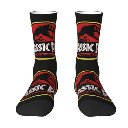 Jurassic Park Dinosaur Dress Socks - Fun Men's Unisex - Warm Comfortable 3D Printing Sci-Fi Fantasy Film Crew-4-Crew Socks-