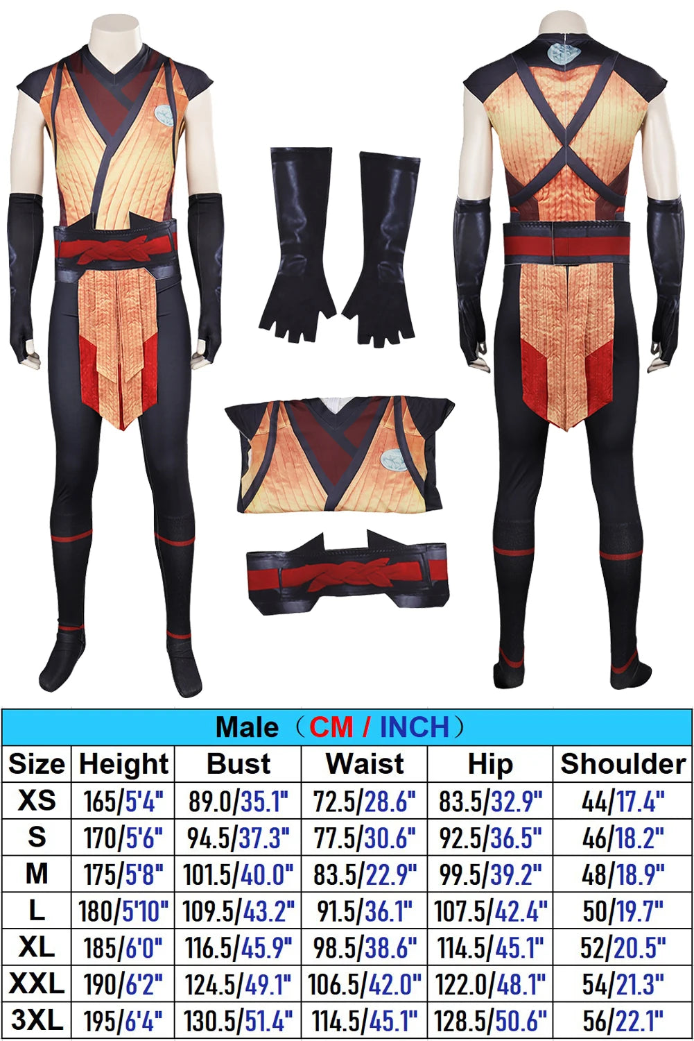 Scorpion Cosplay Fantasy Print Jumpsuit Mask - Inspired by Anime Game Mortal Kombat, Ideal for Costume Disguise and Adult Men's Cosplay Roleplay Outfits-Only Clothes-XS-